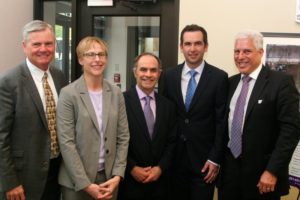 Joseph F. Scott; Sally Mravcak, M.D.; Robert Eidus, M.D.; Steven M. Fulop; and Steven R. Peskin, M.D. at the one-year anniversary of Vanguard Medical Group Jersey City.